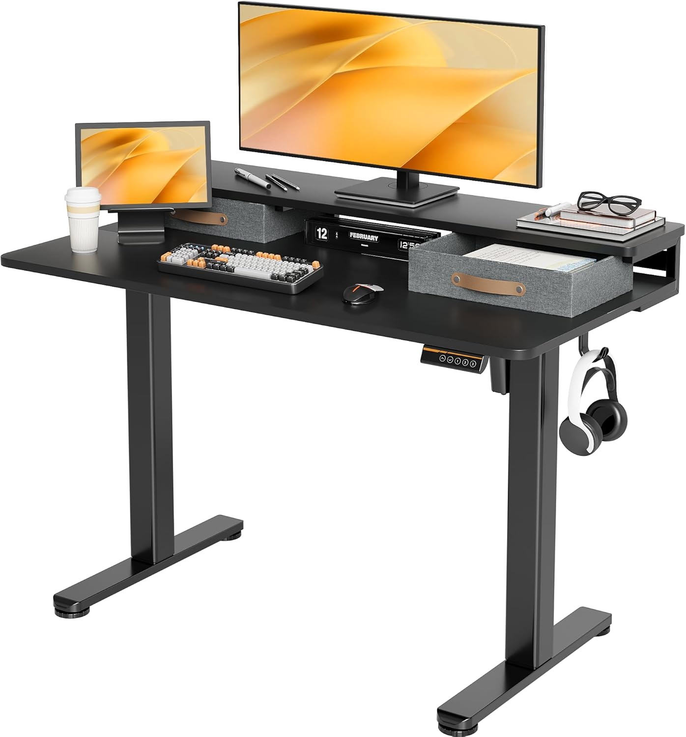 Electric Standing Desk with 2 Drawers, Adjustable Standing Desk with Storage She-image