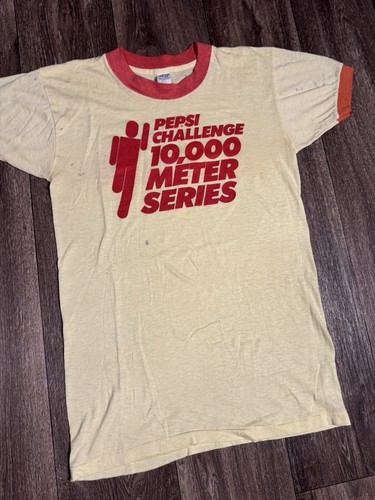 Vintage 70s Diet Pepsi 10,000 Meter Series Marathon Ringer Tee T-Shirt S-M - Picture 4 of 11