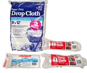 Drop Cloths of Paper/Poly & Plastic Assorted Brands & Sizes  Lot of 4 Pkg. T2128
