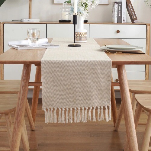 Modern Table Runner Simple Nordic Style Handmade Tassel Cotton Linen Tablecloth - Picture 11 of 24