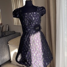 ALLURE NOIR Black Dots Purple Cap Sleeve Bubble Hem Cinched Waist 6
