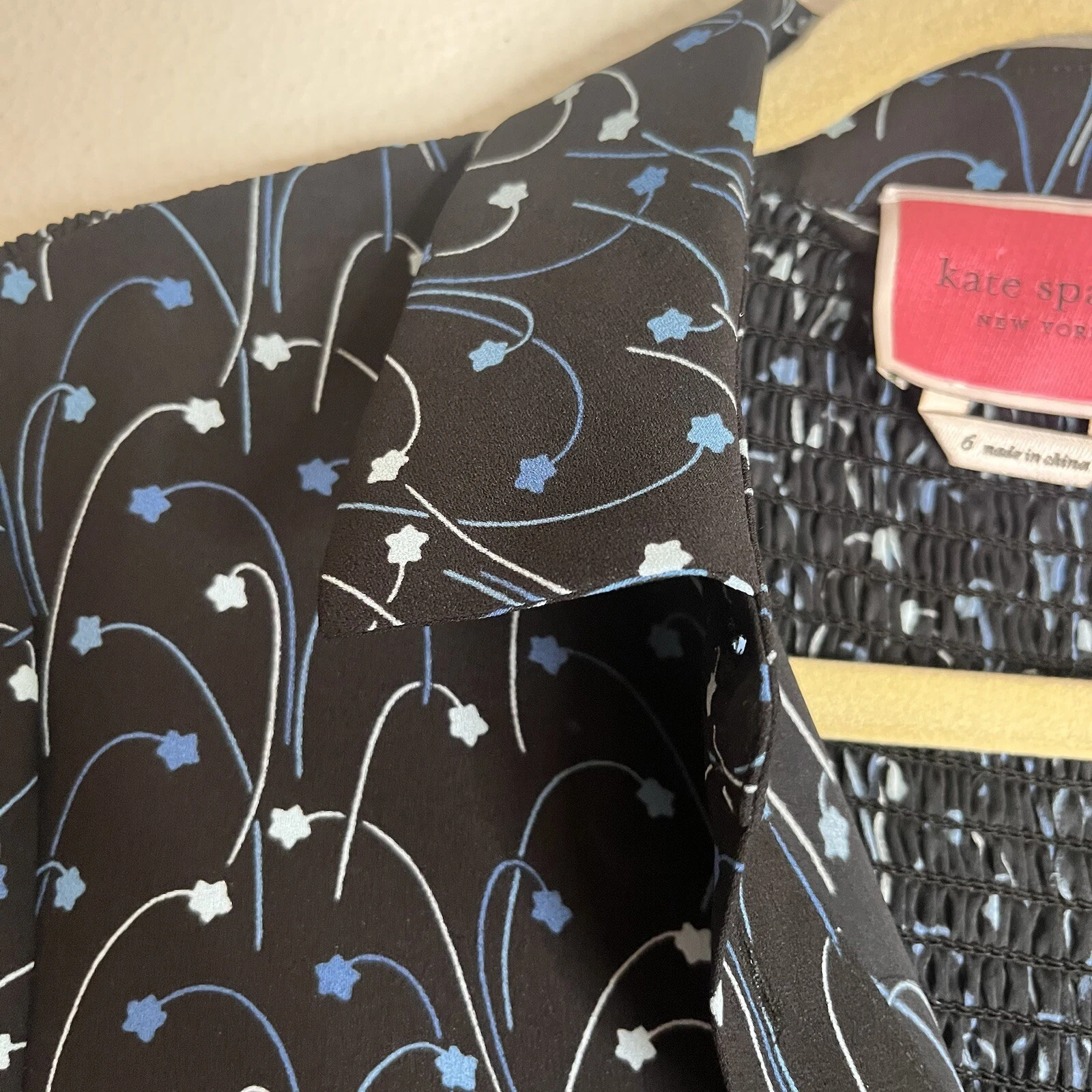 Abito Camicia Kate Spade Blu Stella Floreale Schiena Fumè Midi Tg 6