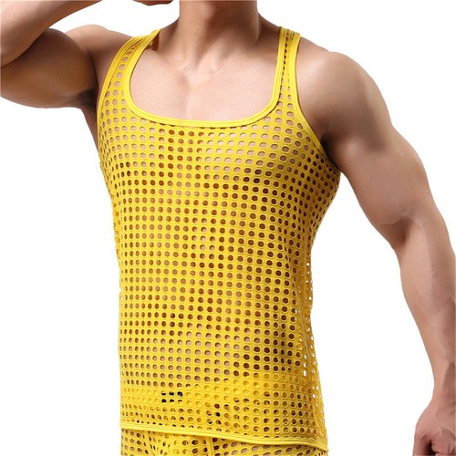 Gilet T-shirt sexy da uomo See Through Fishnet sport palestra rete canotta senza maniche - Foto 36 di 57