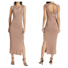 AKNVAS Sevrine Dress Small Gold Champagne Glitter Twisted Midi Cocktail Formal