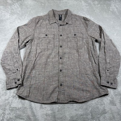 Mountain Hardwear Button Down Shirt Mens Large Brown Hemp Organic Cotton OM8957