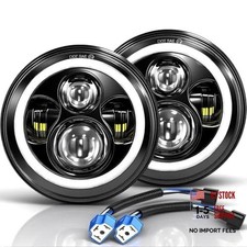 7 Inch LED Headlights Round Halo Angel Eyes DRL Amber Turn White Amber Halo