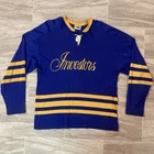 1970s WINNIPEG INVESTORS GROUP IG MASKA HOCKEY JERSEY GAME USED BLUE WORN 48
