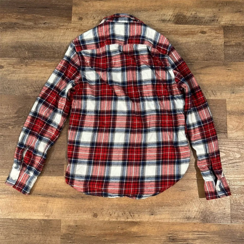 Camisa Leñador American Eagle Para Hombre S Blanca Roja Negra Franela a Cuadros Abotonada Foto 2 de 4