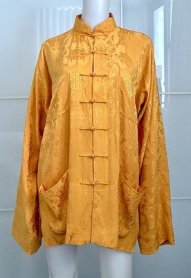 Shanghai Tang Asian  Women s Yellow Silk Jacquard Mandarin Collar  M