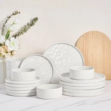 18 Pieces Plates and Bowls Sets for 6, Stoneware Dinnerware Set for Kitchen, ...