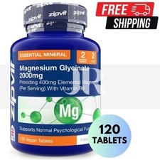 Zipvit Magnesium Glycinate 2000mg + Vit B6 | Muscle Function, Energy - 120 Tabs 0.06 per thousand milligrams