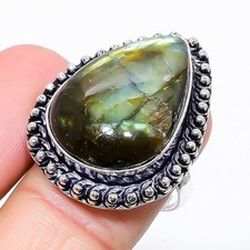 Natural Labradorite Gemstone 925 Sterling Silver Jewelry Ring Size 8.25 US