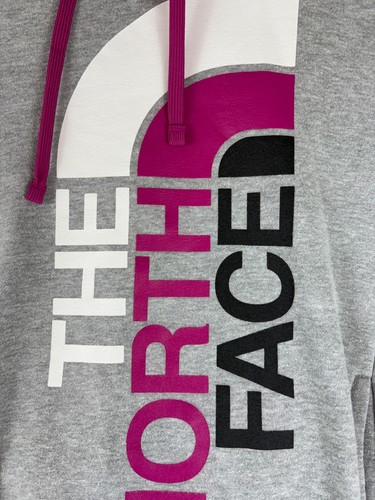 The North Face Hoodie Womens Large Gray Pink Pullover Sweatshirt Pockets Logo - Picture 2 of 8