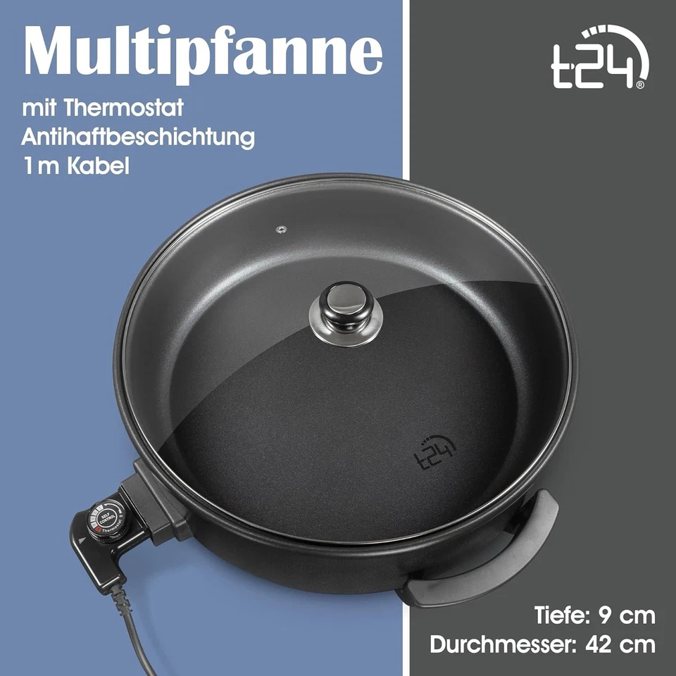 T24 Hochwertige elektrische Pizzapfanne Partypfanne Hot Post Crêpe 42x9cm Paella - Bild 3 von 4