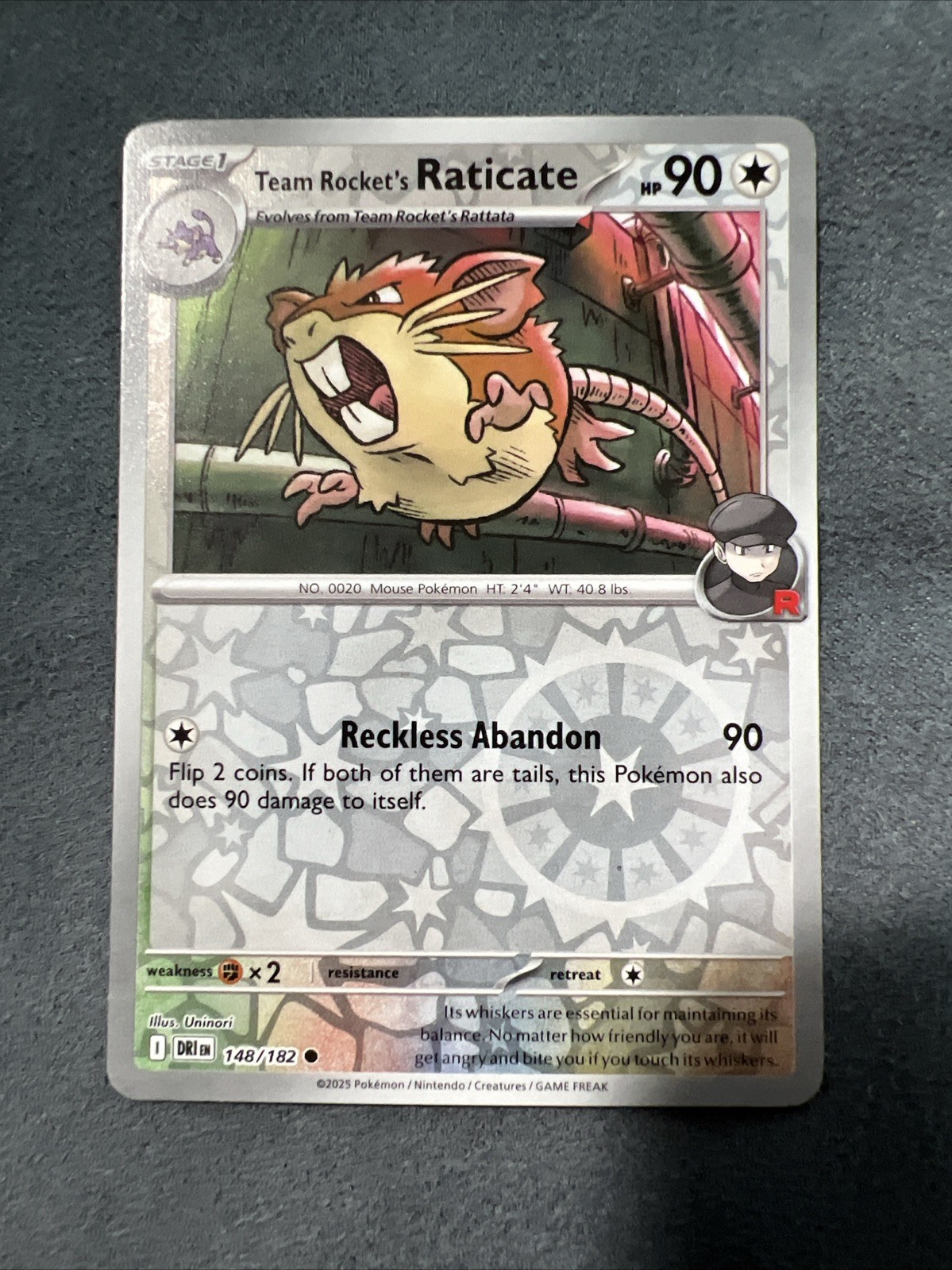 Team Rockets Raticate 148/182 Reverse Holo Pokemon TCG Destined Rivals Mint/NM