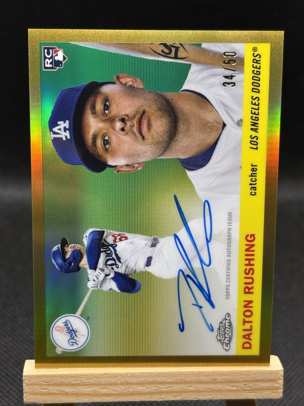 2025 Topps Chrome Platinum Dalton Rushing Auto True Gold 34/50 🔥Rookie Dodgers view 3
