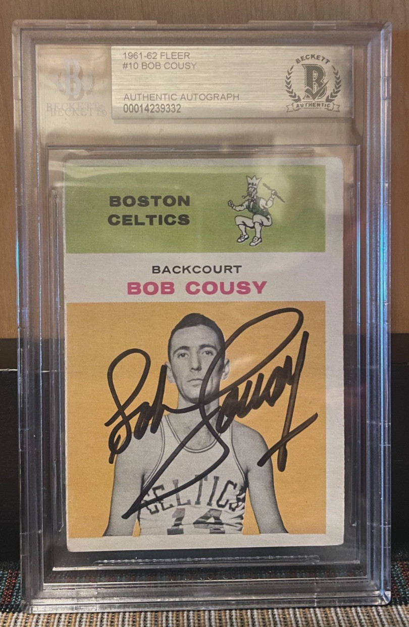 Bob Cousy Auto 1961-62 Fleer Basketball #10 Boston Celtics-Becket Auth. +Bonus!