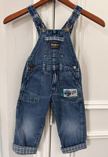 OshKosh B'Gosh Vintage 80s Denim Overalls 3T Great Circle Route Logo Patch Rare