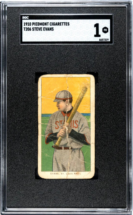 1909 T206 STEVE EVANS NNO POOR PIEDMONT 350 SGC 1 BASEBALL ST. LOUIS CARDINALS