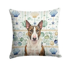 Caroline's Treasures Brindle White Bull Terrier Coastal Sea Glass Throw Pillow