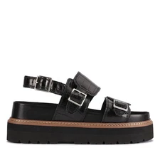 Clarks Orianna Glide 26176641 Womens Black Leather Platform Sandals Shoes