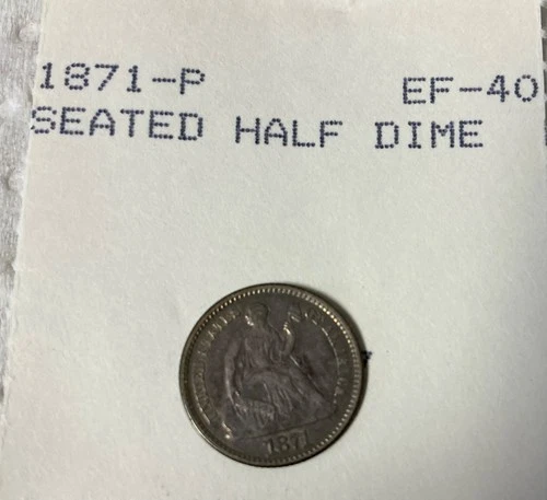 1871 P Seated Liberty Half Dime in Extra Fine 40 Circulated Condition