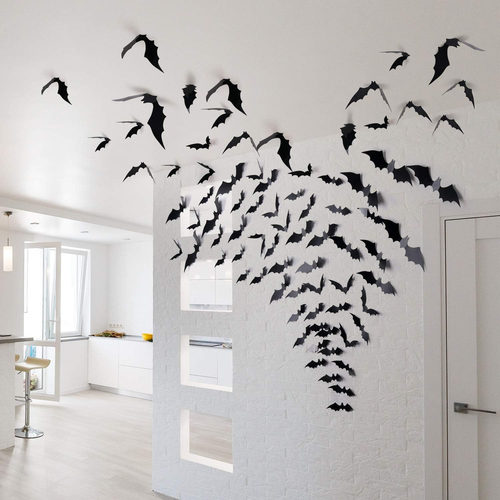 60PCS Halloween Bats Decoration, 4 Different Sizes Realistic PVC Black 3D Scary - Picture 7 of 12