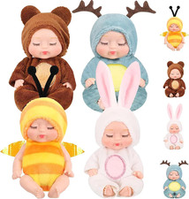 4 Pcs Mini Baby Dolls 4 Inch Gift Set, Cute Small Baby Doll Toys with Animal Clo