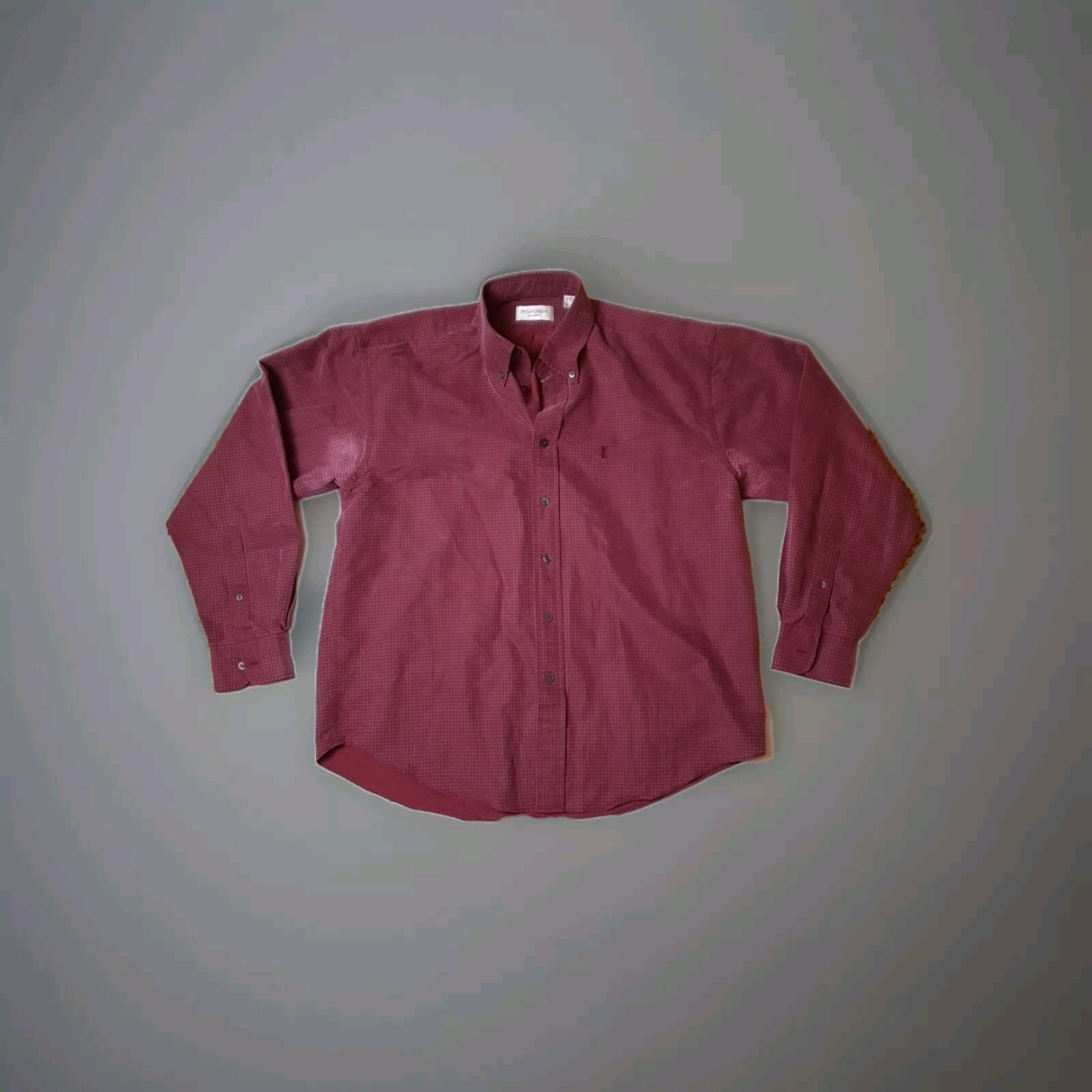 Camicia Uomo Yves Saint Laurent YSL Modal Marrone Rosso Check Manica Lunga Grande