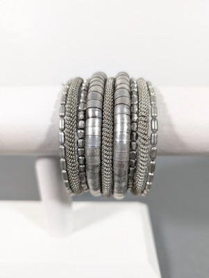 Antiqued Silver Tone Wrap Coil Bracelet Boho Western Chic Wide 7 inch