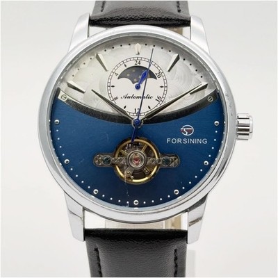 FORSINING Automatik Skelett Sonne Mond Open Heart Mechanische Uhr Schwarz In ...