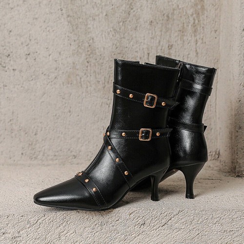 Nuevo Botines Británicos Remachazados Punta Punta Caballero Botas Hebilla Tacones Altos Botas - Imagen 14 de 23