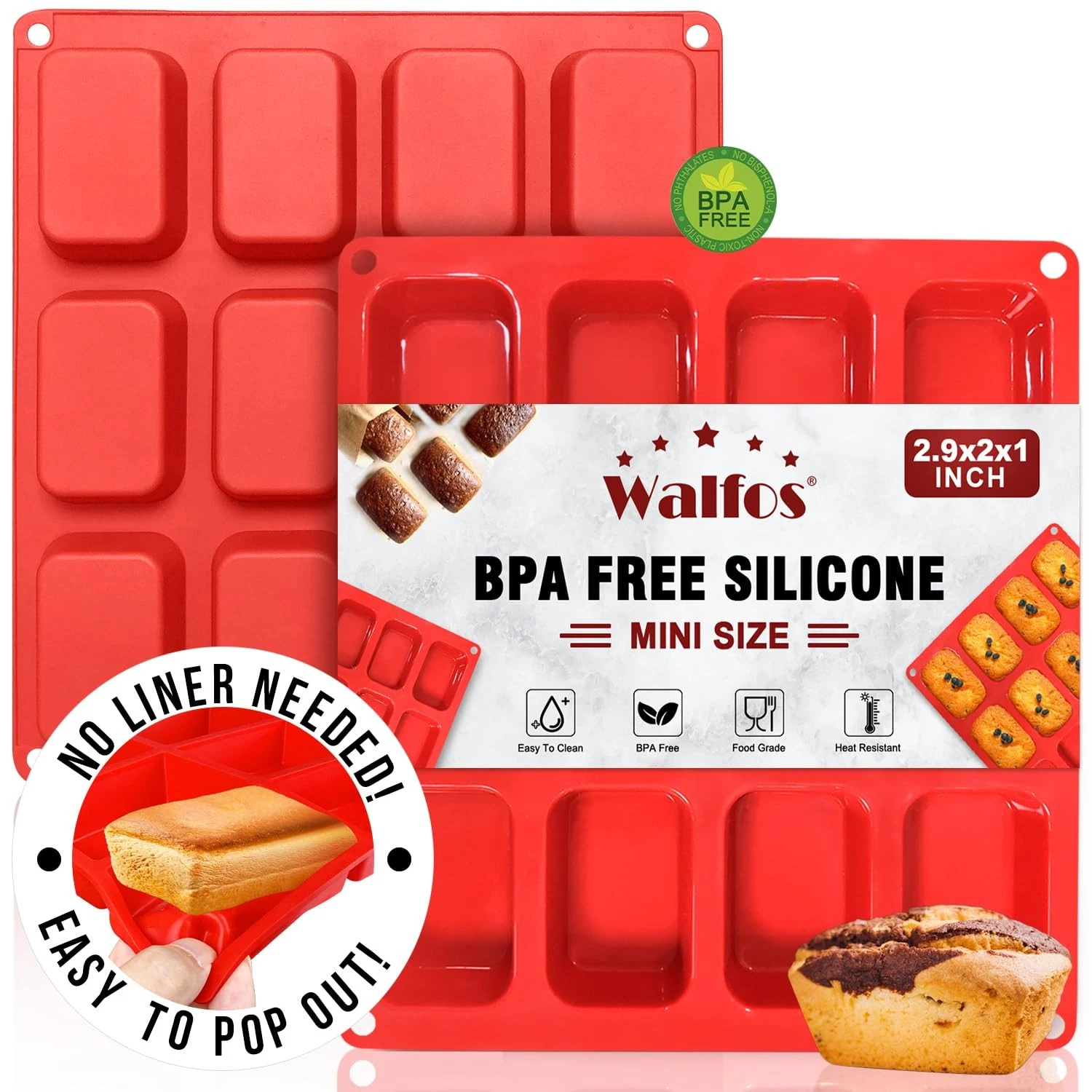 Silicone Mini Loaf Pan 12 Cavities Set of 2 Non-Stick Bread Brownie Cornbread