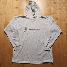 Vintage Champion Hoodie Mens Medium Gray Heather Spellout Made in USA 90s