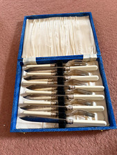 Vintage/Retro 12pc Cutlery Set with Case, White Handles, Knives & Forks