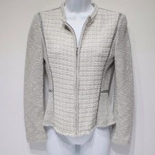 Rebecca Taylor Gray White Cotton Wool Blend Crop Jacket Zip Front Women Size 2