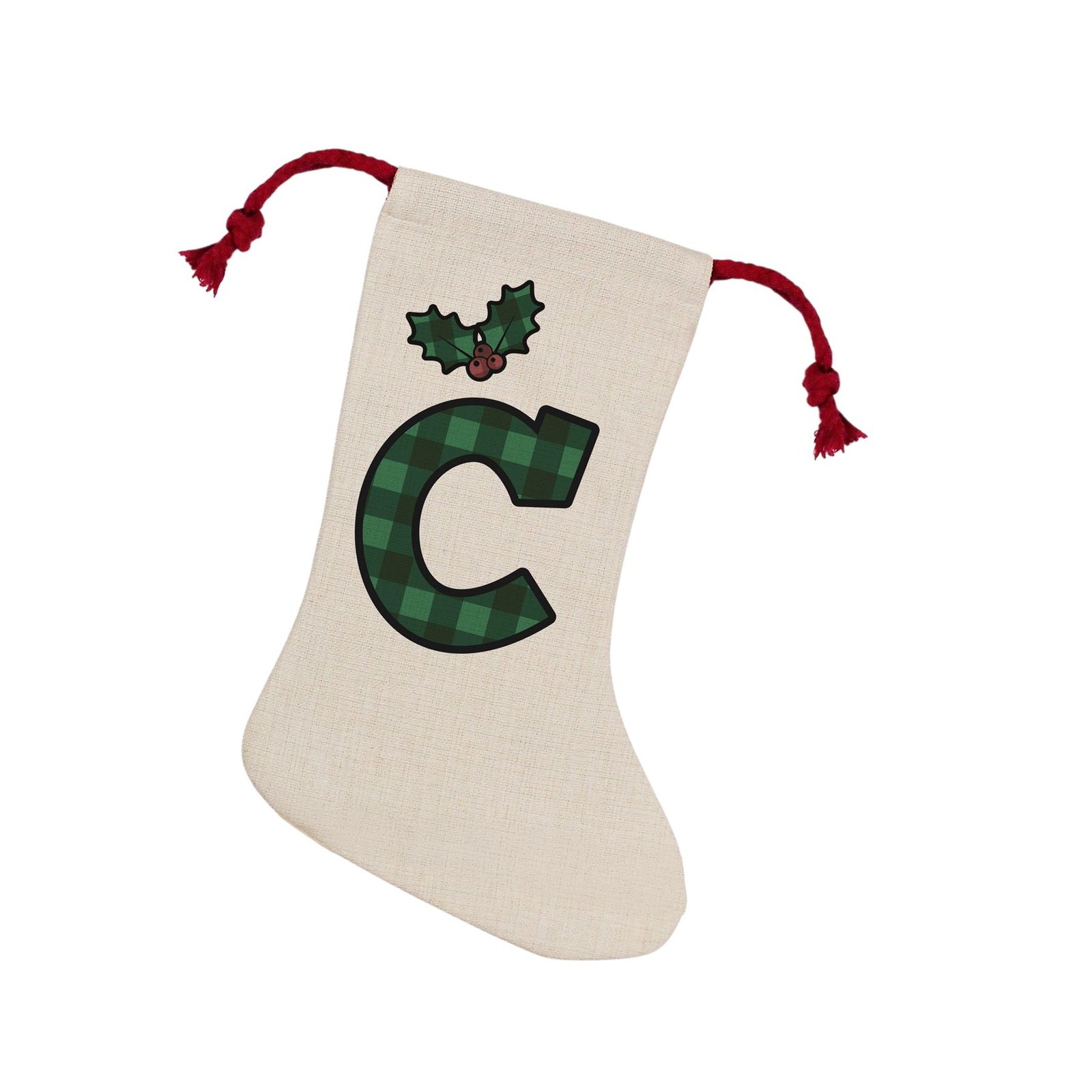 Purely Home Green Tartan Letter C Christmas Stocking - Personalised Xmas Gift