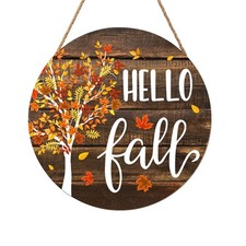 Wooden Fall Door Decor Round Front Door Hanger Sign for Porch Indoor Outdoor