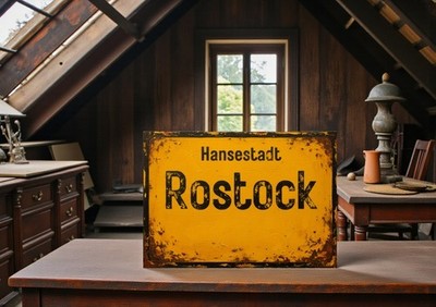 Hansestadt Rostock Ortsschild Schild Metallschild Alu
