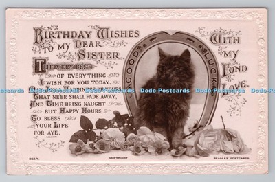 R801692 Geburtstagswünsche an meine liebe Schwester mit meiner lieben Liebe Katze Blumen J Beagle