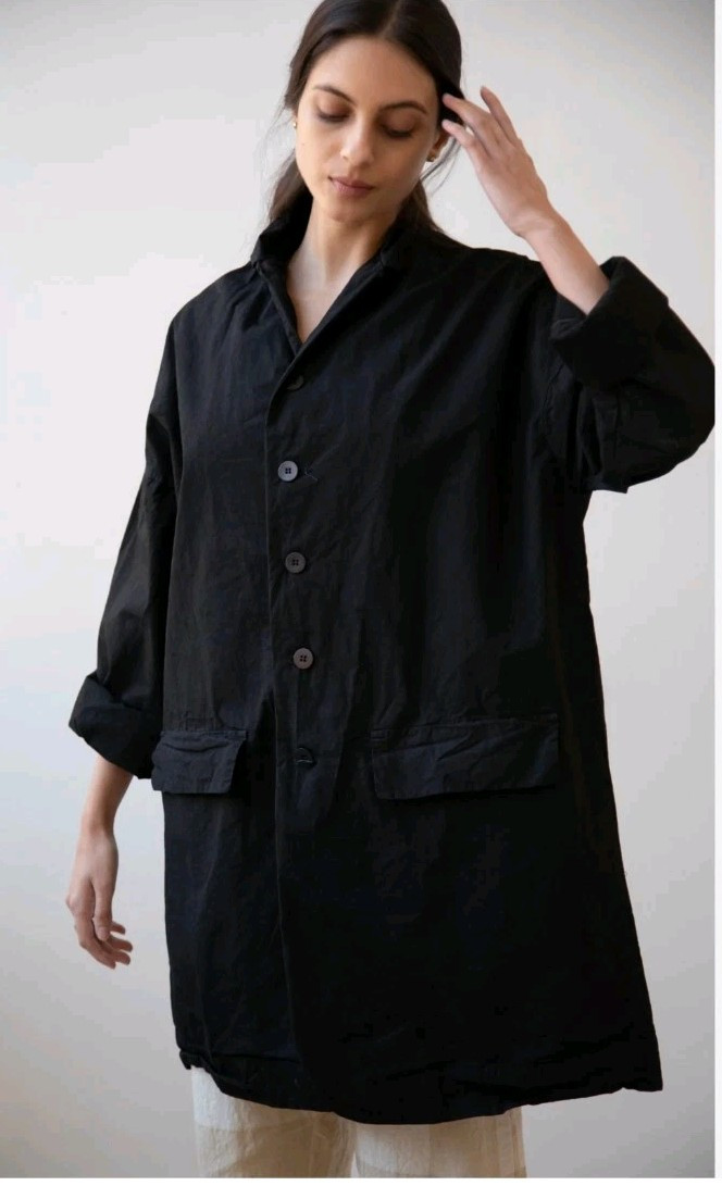 Blanque Oversized Crinkle Black Button Shirt Jack… - image 1