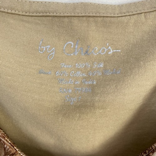 Chicos Shirt Womens Medium Brown Beige Silk Short Sleeve Pullover V Neck Top - Picture 4 of 8