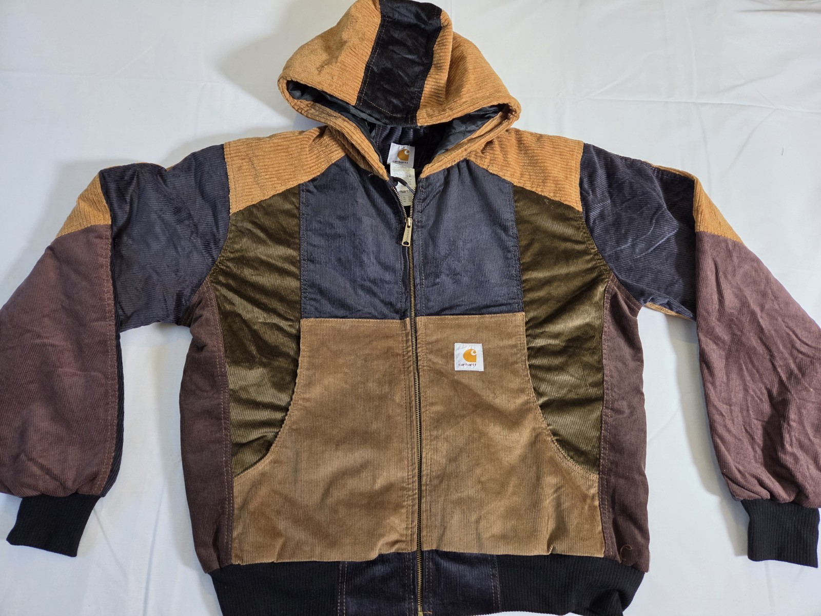 Carhartt Reworked Patchwork Corduroy Active Jacket 2XL Hooded Quilted Lined Work image 2