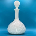 Vintage Milk Glass Decanter Bottle w/ Stopper 1950s Leaf Swirl Pattern