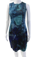 Elie Tahari Women Silk Floral Sheath Dress Sleeveless Crew Neck Knee Size 6