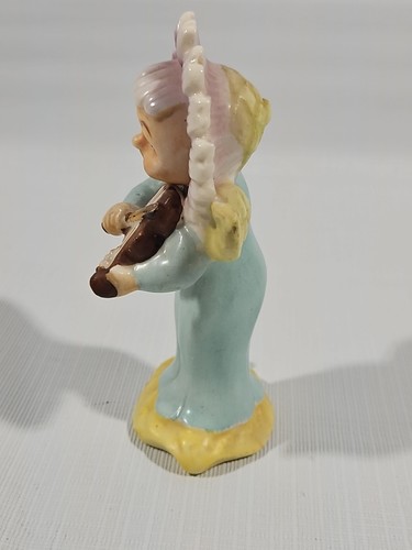 Vintage Anthropomorphic Purple Flower Face Girl Figurine Playing Violin Japan - Picture 5 of 16