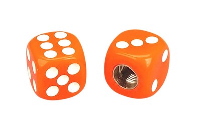Porkchop Dice Bicycle Tire Schrader Valve Caps (pair) - ORANGE w/ WHITE pips