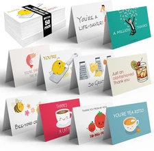 50 Pack Funny Thank You Cards, 4 x 6 in with Envelopes, Funny Pun Notecards, 10 