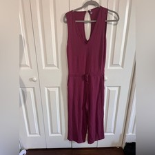 Quince V-Neck Burgundy Jumpsuit Stretch Modal Loungewear Maroon Size Small