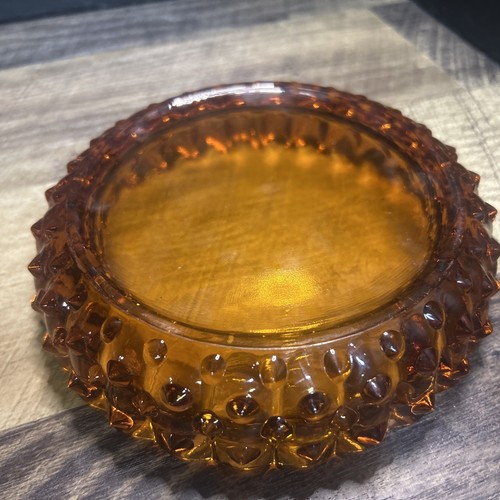 VTG Fenton Amber Glass Hobnail Sawtooth Ashtray Trinket Dish MCM Nestin Set Of 3 - Picture 9 of 24